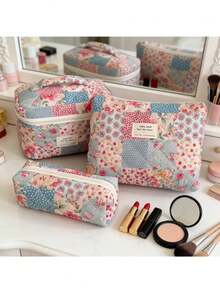 Floral Print Women's Fashion Makeup Bag, Large Capacity Travel Storage Cosmetic Toiletry Bag, Portable Handbag - Multicolor - View 2