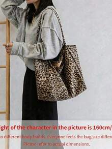 Vintage Leopard Print Handbag, Soft Large Capacity Shoulder Bag, Casual American Street Style Leopard Print Handbag, Versatile Daily Travel Shoulder Bag - Brown - View 4