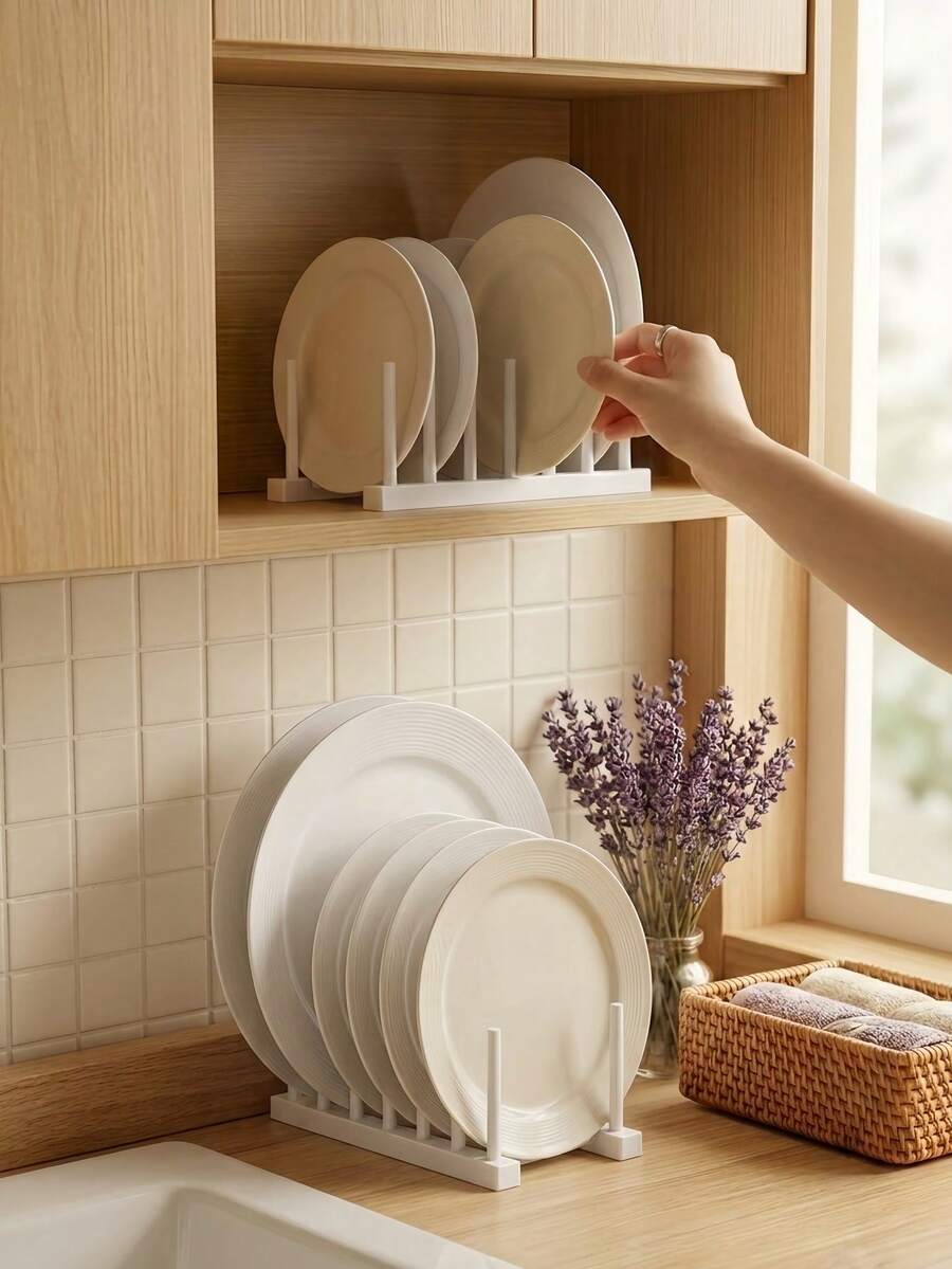 3pcs Dish Rack, Space-Saving Vertical Storage Rack, Suitable For Plates, Cups, Pots, Lids, Bowls And Cutting Boards, Kitchen Cabinet And Countertop Storage 1/2/3pcs - Multicolor - View 1