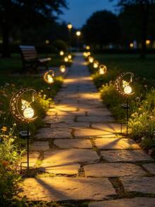 Solar Powered Moon Fairy Garden Stake Light, Outdoor Decorative Light, Garden Lawn Grass Stake Light, Waterproof Solar Light Lawn Decoration, Garden Decoration Flower Bed Light Suitable For Backyard Flower Bed, Romantic Yard Night Scene Ornament, Unique Outdoor Decoration Gift - Moon Fairy Garden Stake Light - View 7