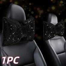 1pc Car Neck Pillow, Soft Car Headrest, Shiny Car Pillow, Bowknot Pillow, Crystal Rhinestone Car Accessories, Women's Car Pillow - Multicolor - View 3