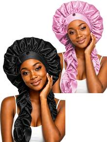 CONFLASS Women's Satin Bow Long Braid Sleep Cap, Adjustable Snap Button Sleep Cap, Suitable For Curly Hair, Silky Anti-Static Night Hairband, Sleep Hair Care Cap - Multicolor - View 18