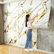 Brodark 1 Roll 40x300cm 3D Marble Wallpaper Wall Sticker 3D Wall Panel Wall Sticker Luxury Gold Texture Self-Adhesive Wall Sticker Thickened Waterproof Oil-Proof Stain-Resistant Kitchen Bathroom Living Room Background Wall Essential For Rental Renovation - 40x300cm / 15.7x118in - View 5