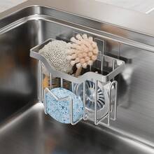1‑Pack No Drill Kitchen Sink Storage Holder, Rust‑Proof Stainless Steel Sponge Brush Organiser, Multi‑Purpose Wall Hanging Rack For Cleaning Supplies, Household Kitchen Gadget - Multicolor - View 10