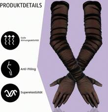 1 Pair Black Sheer Lace Tull Gloves, Retro Elbow Length, Fit For Parties, Opera Occasions And Costume Matching - View 3