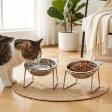 1 Set/1pc Anti-Black Chin Elevated Pet Bowl, Stainless Steel Cat Ear Water & Food Bowl, Neck Protection Feeding Solution, Easy To Clean & Durable, Suitable For Cats & Dogs, Perfect Gift For Pet Lovers - 600ml - View 4