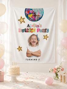 1pc Customized Children's Birthday Wall Hanging, Personalized Photo Backdrop, Name Customized Wall Decor, Baby Growth Commemorative Birthday Decoration, Fabric Wall Art, Family Memorial Gift - Multicolor - View 6