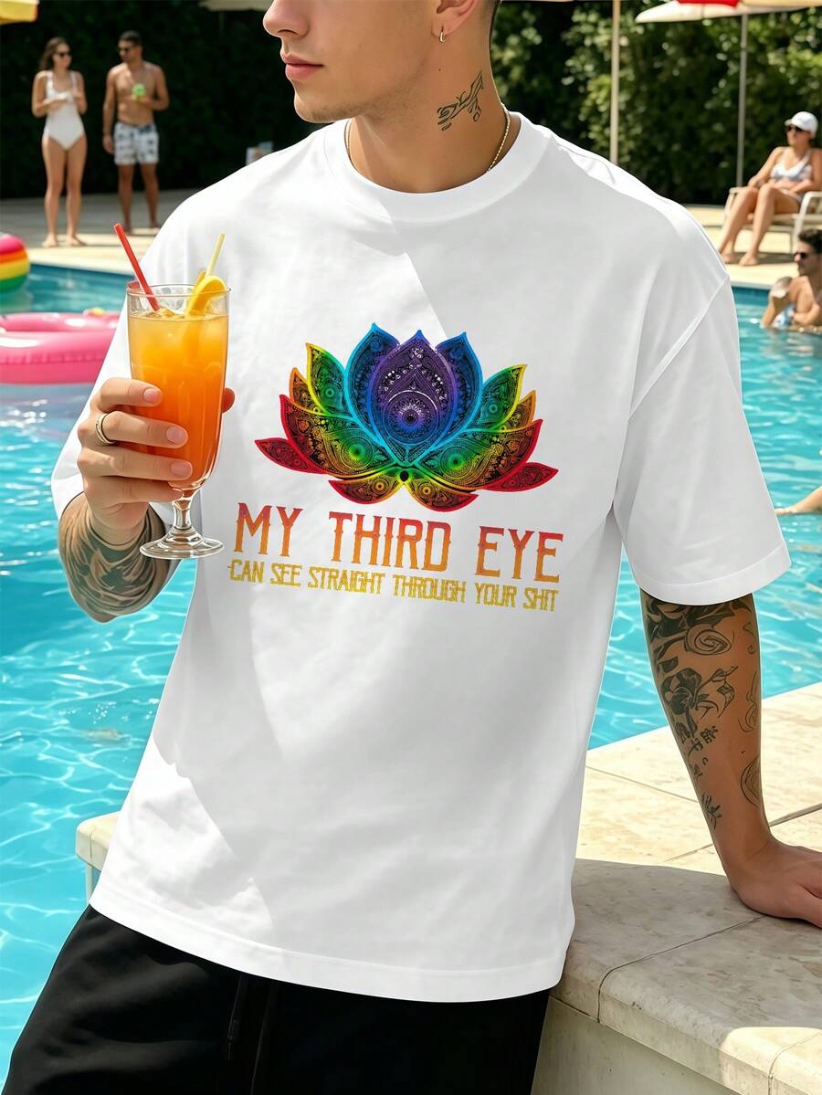 Spiritual Lotus Men's T-Shirt Made Of High Quality Fabric, Unique Graphic Print, Casual And Breathable. - White - View 1