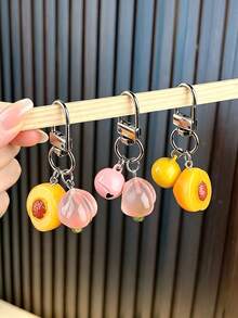 1 Set Summer Fresh INS Style Translucent Peach & Yellow Peach Edible-Inspired Bell Keychain Pendant, Suitable For Student Girls' Daily Outfits, Can Be Hung On Backpacks, Commuter Bags, Car Keys, Casual Outings, Best Friend Gift, 3D Realistic Fruit Shape Versatile Bag Accessory Decoration - Multicolor - View 3