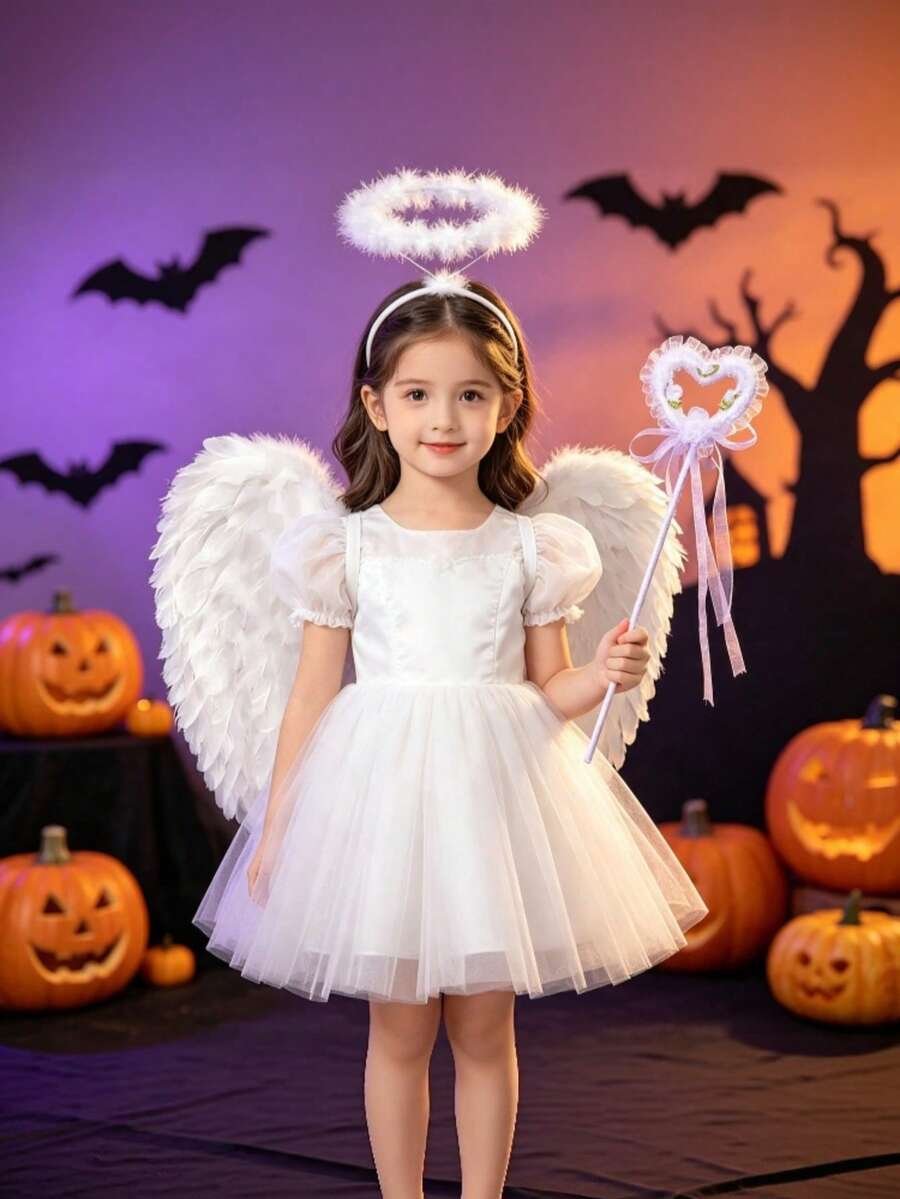 1pc White Fairy Wings With Faux Feathers, Proposal Scene, Wedding, Party, Cosplay Costume Accessory - Multicolor - View 1