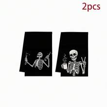2/4/6pcs Funny Skull Pattern Halloween Kitchen Towel Set, Halloween Hand Towels/Dish Cloths, Super Absorbent, Seasonal Farmhouse Decor - Multicolor - View 9