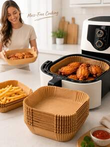 200PCS/100PCS/50PCS Disposable Air Fryer Liners, Square & Round Air Fryer Basket Baking Paper Trays, Non-Stick Oil-Resistant High Temperature Resistant Baking Paper, Absorbs Grease, Double-Sided Silicone Waterproof Oil-Proof Leak-Proof, Extra Tall Thick High Edge Design Prevents Splatter & Leaks, No Cleaning Needed, Throw Away After Use, Heat Resistant, Suitable For Multiple Cookware, Air Fryer/Oven/Steamer/Microwave Accessories, Easy Clean Pot Basket - Multicolor - View 3