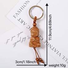 1pc Wooden Buddha Keychain, Natural Wood Monk Pendant, Suitable For Bags And Car Keys, Zen Good Luck Amulet, Spiritual Protection Gift For Men And Women - Rust Brown - View 11