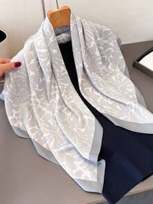 Women's Printed Twill Square Scarf, Spring/Summer Sun Protection Shawl, Everyday Style - Mist Gray - View 5