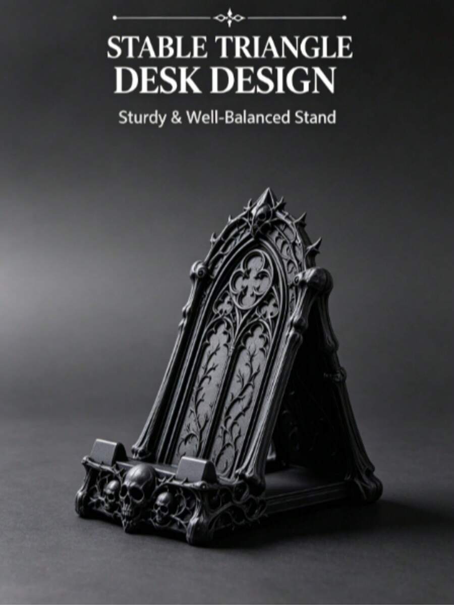 1pc Halloween Gothic Skull Phone Stand, Dark Gothic Style Desktop Phone Holder With Storage And Organizer Function, Black Decorative Design Suitable For Desk, Bedside Table, Shelf, Home Office Desktop Decoration, Perfect For Gothic Style Lovers, Essential Halloween Gift, Halloween Home Decor Ornament, Halloween Decoration / Halloween / Halloween Home Decor - one-size - View 1