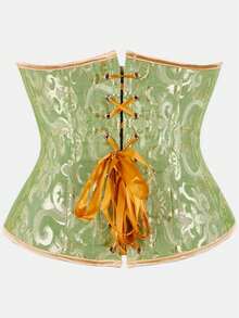 Court Style Jacquard Waist Cincher With Front Buckle And Back Lace-Up, Fishbone Corset For Daily Wear, Party And Halloween Outfit - Multicolor - View 23