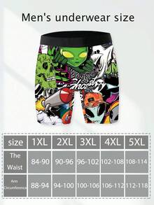 Alien Skeleton Ghost Graffiti Print Shorts, Loose And Comfortable Men's Plus-Size Boxer Briefs - Multicolor - View 5