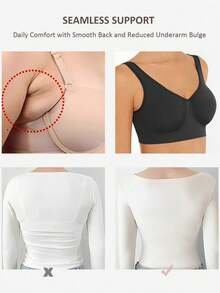 Women's Wireless Seamless Sports Bra With Padding, Comfortable And Breathable, Front Closure And Back Hook Design - Black - View 9