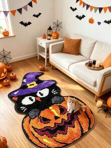 1 pieza Alfombra decorativa de calabaza de Halloween, felpudo, alfombra pequeña, felpudo de bienvenida, alfombra, felpudo de piso, felpudo exterior, alfombra de cocina, decoración del hogar, felpudo de puerta principal, alfombra de área, felpudo exterior, decoración del hogar, alfombra de área, alfombra de jardín, alfombra lavable - Multicolor - Ver 2