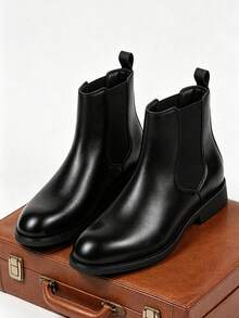 Men's Chelsea Boots, Platform Thick Sole, Ankle Boots, Street Motorcycle Boots, Height-Increasing Comfortable Boots, Commuting Cargo Style Style Fashion Pointed Toe Ankle Boots - Black - View 3