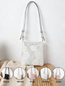 1pc Women's Fashion Sequin Crossbody Bag, Lace Flower Shoulder Bag, Evening Bag, Coin Purse, New Fashion Elegant, Suitable For Daily Gatherings, Dates, Parties, Shopping, Holiday Gifts - Lace With Sequins - View 2