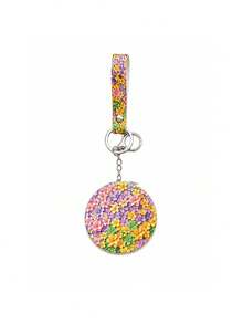 1pc Floral Portable Double-Sided Folding Makeup Mirror, Daily Makeup Mirror With Lanyard Keychain, Mini Pocket Mirror, Multi-Color Compact Mirror For Commuting, Business Trip, Travel, Anti-Drop Shell Magnifying Mirror, Can Be Hung On Bag - Multicolor - View 10