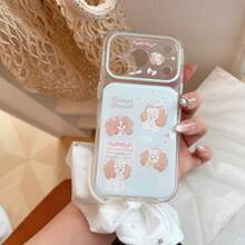 GUCADI 柔軟可愛小狗插畫手機殼,適用於 iPhone 17 Pro Max、16、15,全包覆硬殼搭配軟邊,甜美可愛少女風,創意幾何卡通清新小眾 Ins 風 - 藍 - 查看 5