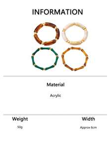 1pc American Vintage Color-Block Bamboo Knot Layered Bracelet, Transparent Gradient Acrylic Bamboo Segment Round Bead Bracelet, Suitable For Beach Vacation, Retro Outfit, Eye-Catching Denim Casual Travel, Atmospheric Accessory - Multi-color 4 - View 5