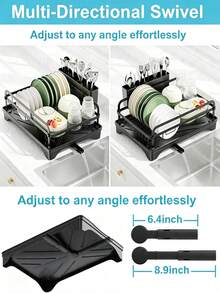 1 Piece Kitchen Countertop Dish Rack, Metal Tableware Storage Rack With Drip Tray And Chopstick Holder, Household Dish Organizer. - Black - View 5