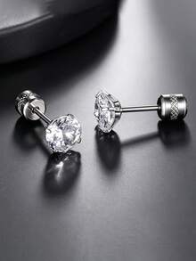 1 Pair Elegant 316L Stainless Steel Cubic Zirconia Stud Earrings, Suitable For Boys And Girls To Wear At Parties, Can Be Used As A Gift - 1 Pair Ear Stud - View 5