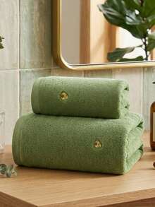 2/1pc Approx. 13*29in/28*55in Cute Avocado Embroidered Cotton Bath Towel, Thickened Ultra Soft High Absorbency Quick Dry, Suitable For Home Bathroom, Spa, Swimming Pool And Back To School Season - Green - View 4