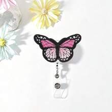 1 Set Handmade Felt Fabric Large Butterfly Design Nurse ID Badge Reel With Retractable Clip, Comes With Horizontal Slide Cover ID Card Holder, Gift For Doctors, Nurses, Teachers, Students, Office Staff - C-butterfly - View 6