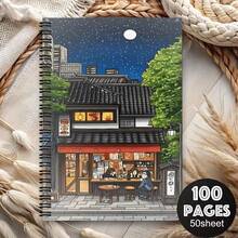 1pc Japanese-Themed Spiral Notebook & Travel Journal With Cherry Blossom, Mount, Japanese House, Cat & Moon Designs - Japanese Planner Suitable For Women, Anime Fans - Japanese Gift, Personal Organizer, Notepads - One Book (50 Pages, 100 Pages) - View 6