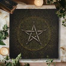 1pc Vintage Ornate Pentagram Tarot Cloth, Dark Retro Pattern Witch Altar Mat, Wiccan Pagan Divination Tablecloth Spiritual Decor Tapestry - Multicolor - View 3