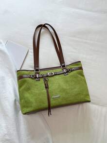 Vintage Textured Large Capacity Tote Bag, Fashionable Exquisite Buckle Design Handbag, Women's Daily Commute, Shopping Shoulder Bag - Multicolor - View 11