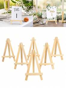 1/3/5/10pcs Wooden Easel Frame Wedding Table Number Card Holder Photo Display Stand, Handmade Painting Art Supplies Home Decor, Natural Wood Tripod Display Stand Conference Wedding Table Card Holder Painting Craft - Apricot - View 4