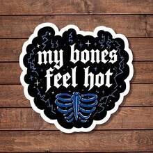 1/2/5pcs My Bones Feel Hot Blue Ribcage Gothic Stickers,Black Thunder Star Dark Aesthetic Waterproof Vinyl Decal, Vintage Skeleton Bone Lettering Sticker For Skateboard Water Bottle Laptop, Edgy Punk Dark Academia Decor Sticker - A - View 1