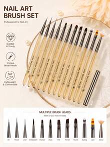 Amber Clear Handle Nail Art Brush Set Professional UV Gel Painting Liner Gradients Brushes Acrylic Manicure Tool With Caps - Ginger - View 7