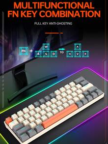 T-WOLF Keyboard Gaming Mekanik, RGB yang Dapat Disesuaikan, Nirkabel Bluetooth, Tiga Mode, Saklar Biru, Keyboard Portabel Ringkas 63 Tombol - View 7
