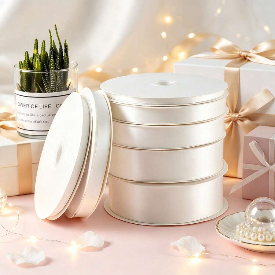 0.6‑5cm Multi-Size White Single-Sided Satin Ribbon, 10 Yards Per Roll High-Density Smooth Ribbon, Suitable For DIY Crafts, Gift Boxes, Floral Arrangements, Hair Accessories, Wedding Decorations - White - View 1