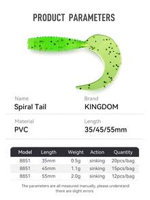 KINGDOM Curly Tail Soft Bait 35mm 45mm 55mm PVC Worm Fishing Lure Sinking Soft Plastic Grub Bait Fish Scent Flexible Tail Bass Lure For Freshwater Fishing Texas Rig Jig Head - Multicolor - View 3