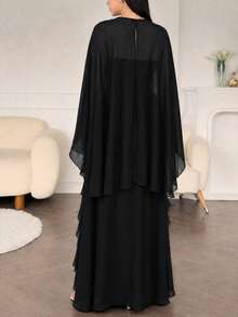 Women's Spring/Summer Black Elegant Chiffon Cover-Up Paired With Ruffle Bandeau Maxi Dress, Elegant Evening Gown - Black - View 3