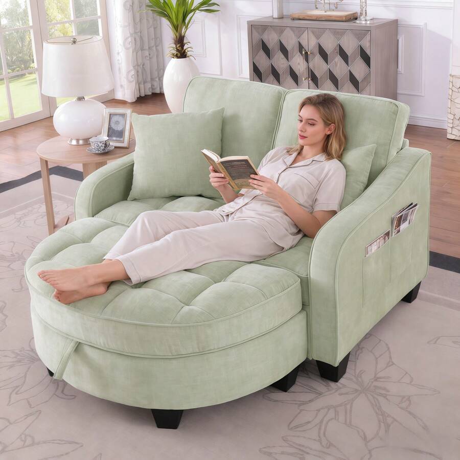 Sofa Cyan 1 Seat Made Of Eucalyptus For Living Room - 青色 1 人座 - 查看 1