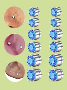12pcs/Set Fake Earrings & Fake Nose Studs, Shiny Cubic Zirconia Inlaid, Clip-On Earrings & Nose Rings, No Piercing Required, Fashion Accessories - Multicolor - View 13