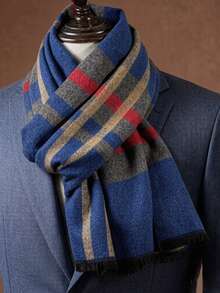 1PC Men's Autumn/Winter Plaid Double-Sided Faux Cashmere Jacquard Warm Long Scarf Shawl Suitable For Daily Wear - Multicolor - View 2