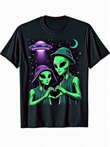 Hombres& # 039;S Sasquatch Divertido &amp;   Camiseta con Gráfico de la Mano de Amor Alienígena - 100% Algodón Negro - Negro - Ver 6