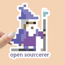 1/2/5 miếng nhãn dán Pixel Art Open Sourcerer Wizard, thiết kế lập trình viên màu tím retro, nhãn dán hài hước geek coding cho laptop bàn phím ván trượt, quà tặng trang trí chơi chữ vui nhộn cho lập trình viên kỹ sư phần mềm, nhãn dán dán phong cách game pixel cổ điển hình phù thủy - A - Xem 10
