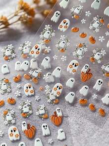 5D Halloween Embossed Cute Ghost Pumpkin Nail Art Stickers, White Ghost Flower 3D Self-Adhesive Nail Decals, DIY Nail Decoration - Multicolor - View 6