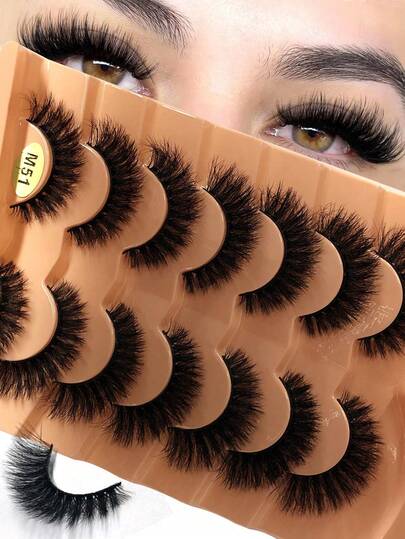 New 7 Pairs Faux Mink Fur False Eyelashes, Thin And Dense, Naturally Curled, Like Eyelash Extensions, Creating Dramatic Voluminous Effect, Strip False Eyelashes, Eyelashes, False Eyelashes