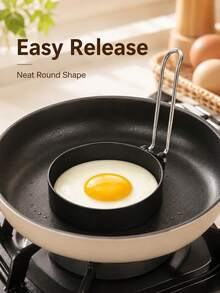 1pc Round Egg Pancake Mold, Practical Breakfast Cooking Tool With Foldable Handle, Easy To Shape, Suitable For Frying Eggs, Pancakes, Sandwiches, Home Kitchen Brunch Meal Prep Tool - Multicolor - View 3